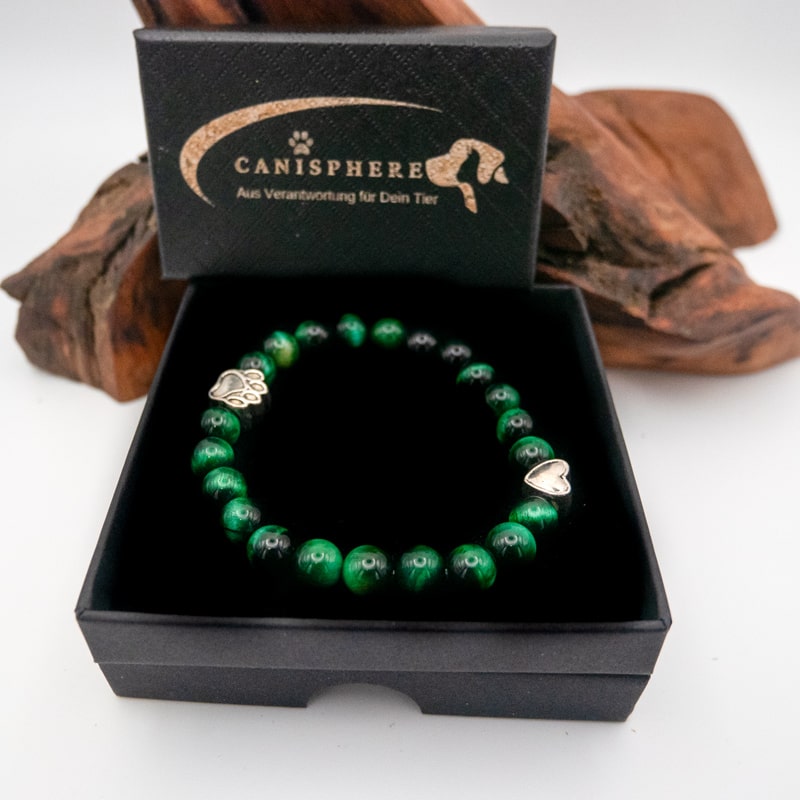 Grünes Tigerauge- Armband für Hundeliebhaber aus 8mm (Natur)perlen