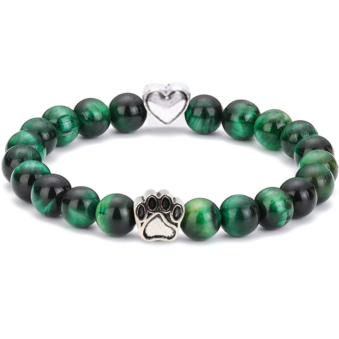 Grünes Tigerauge- Armband für Hundeliebhaber aus 8mm (Natur)perlen