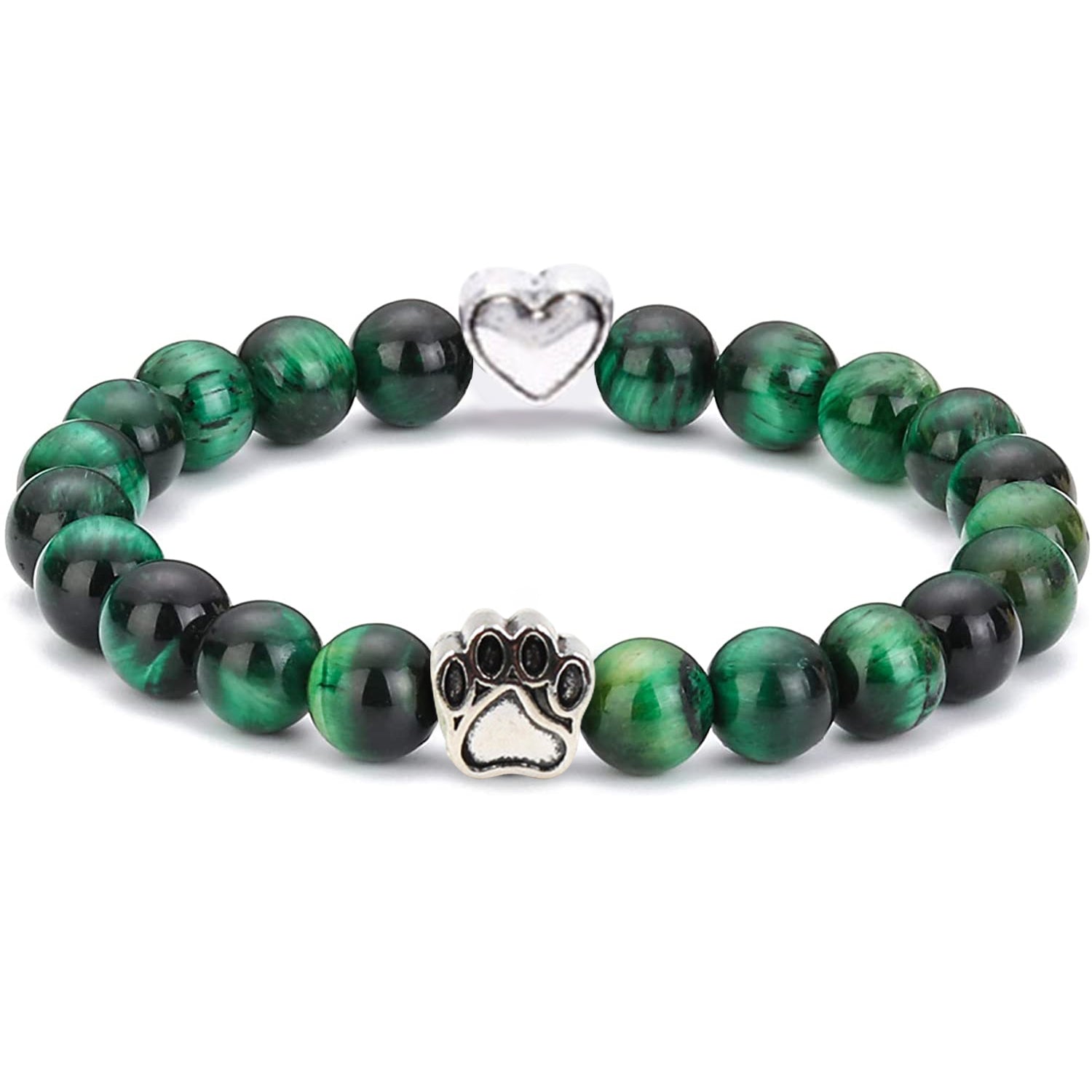 Grünes Tigerauge- Armband für Hundeliebhaber aus 8mm (Natur)perlen