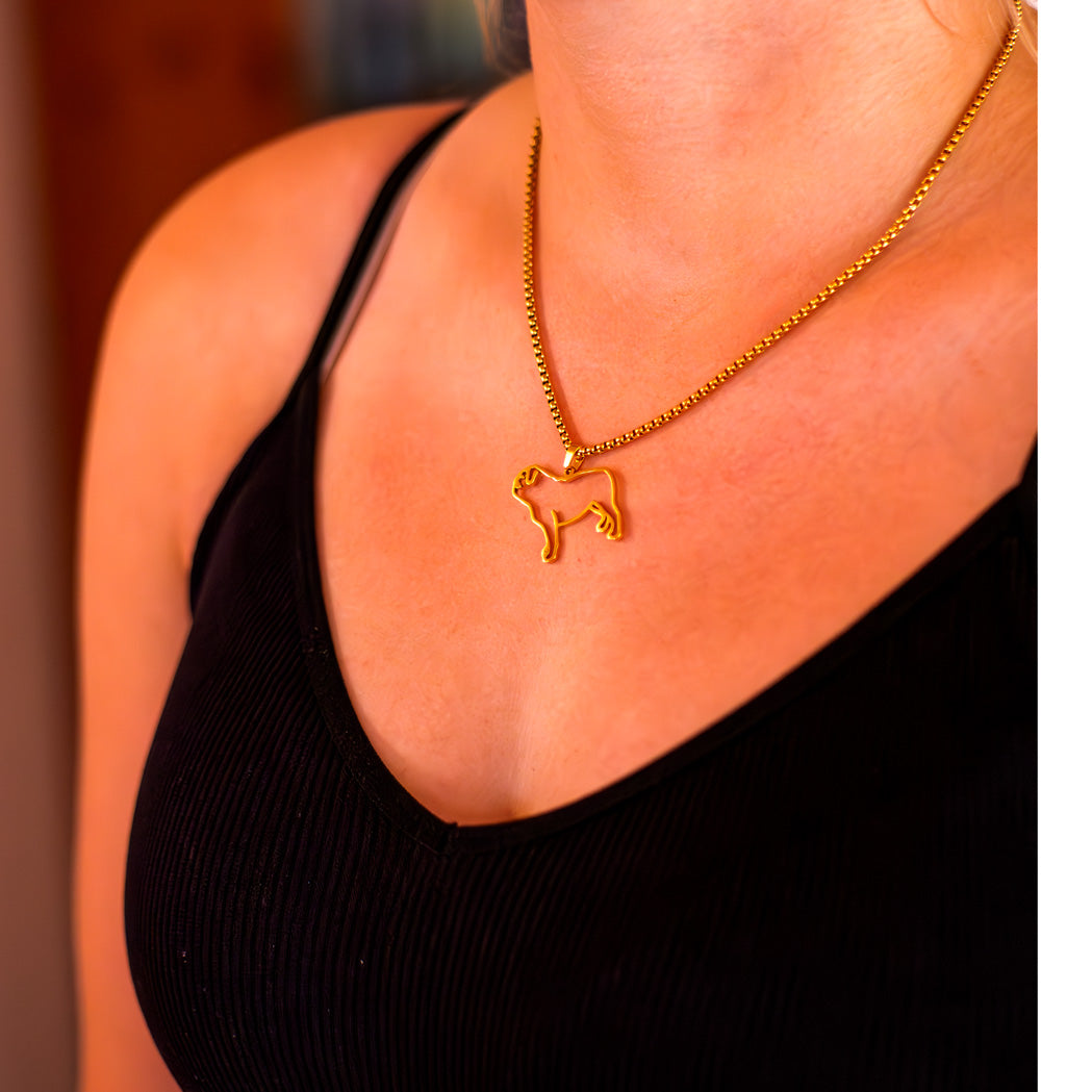 Halskette "Mops", 18-Karat vergoldet, für Hundefreunde