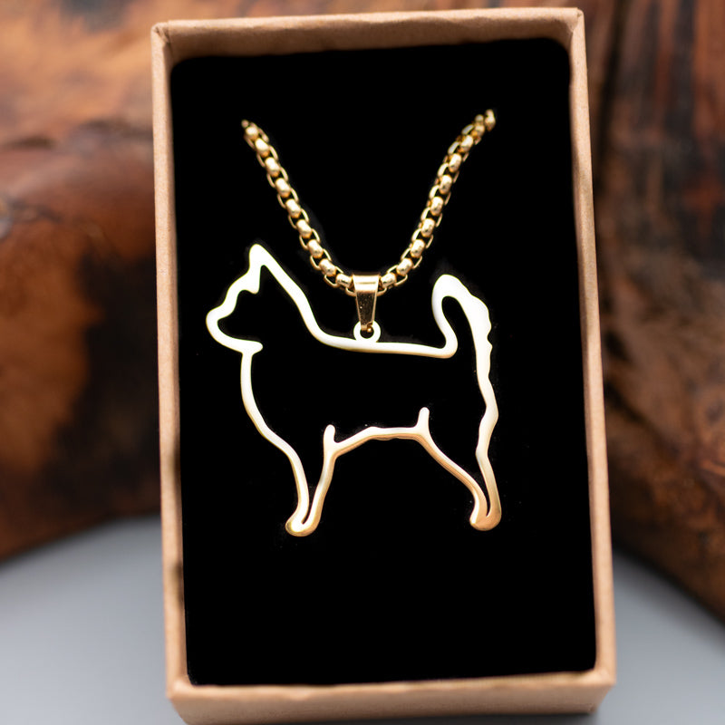 Halskette "Langhaar Chihuahua"für Hundefreunde, 18-Karat vergoldet
