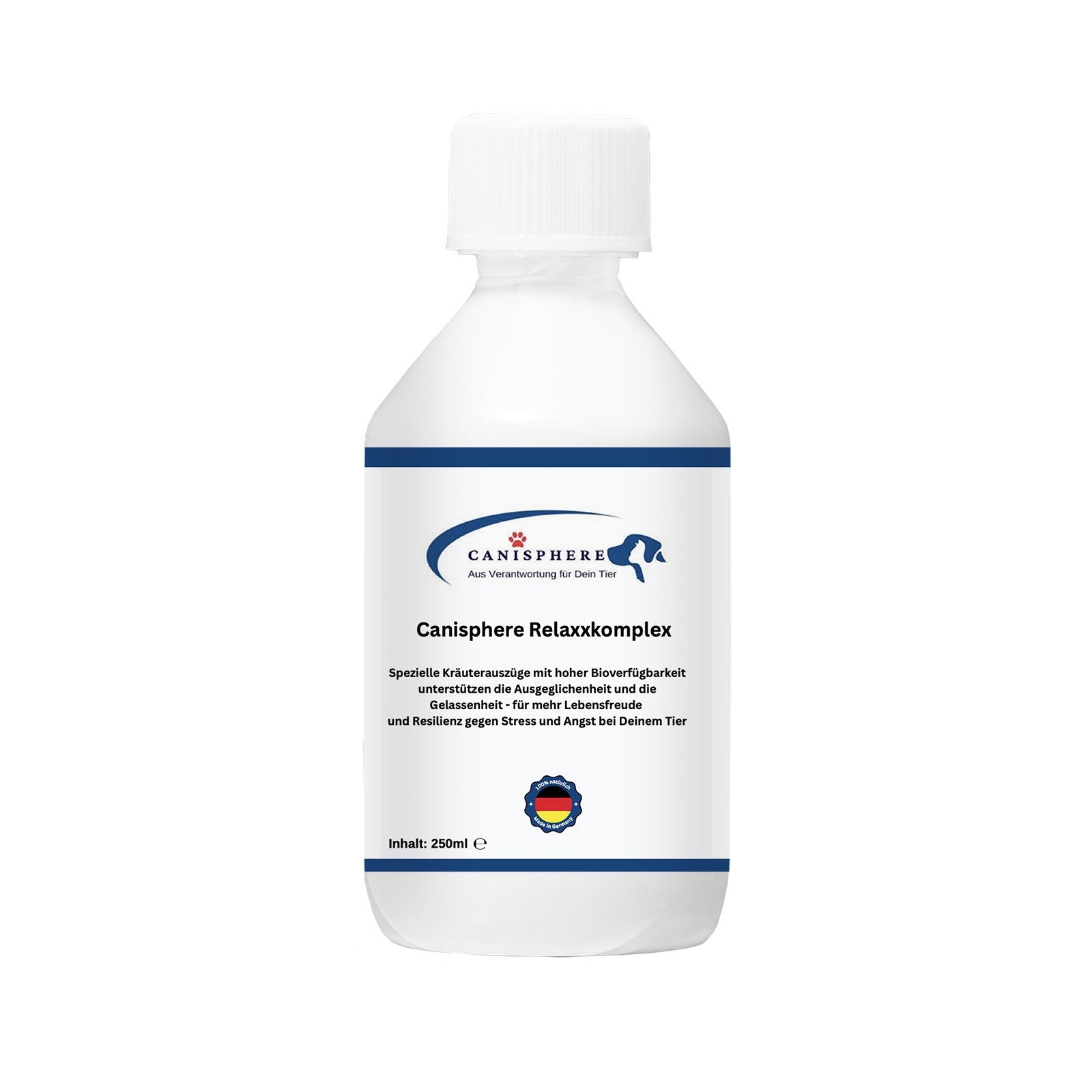 RelaxxKomplex von Canisphere – Ergänzungsfuttermittel für Hunde unterstützt die Ausgeglichenheit und Gelassenheit und Stressreduktion in belastenden Situationen ohne Müdigkeit oder Lethargie zu verursachen.