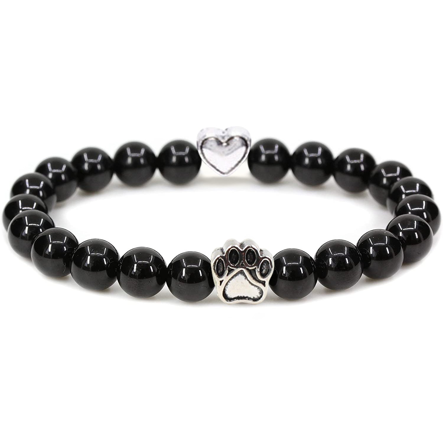 Black-Onyx- Armband für Hundeliebhaber aus 8mm (Natur)perlen