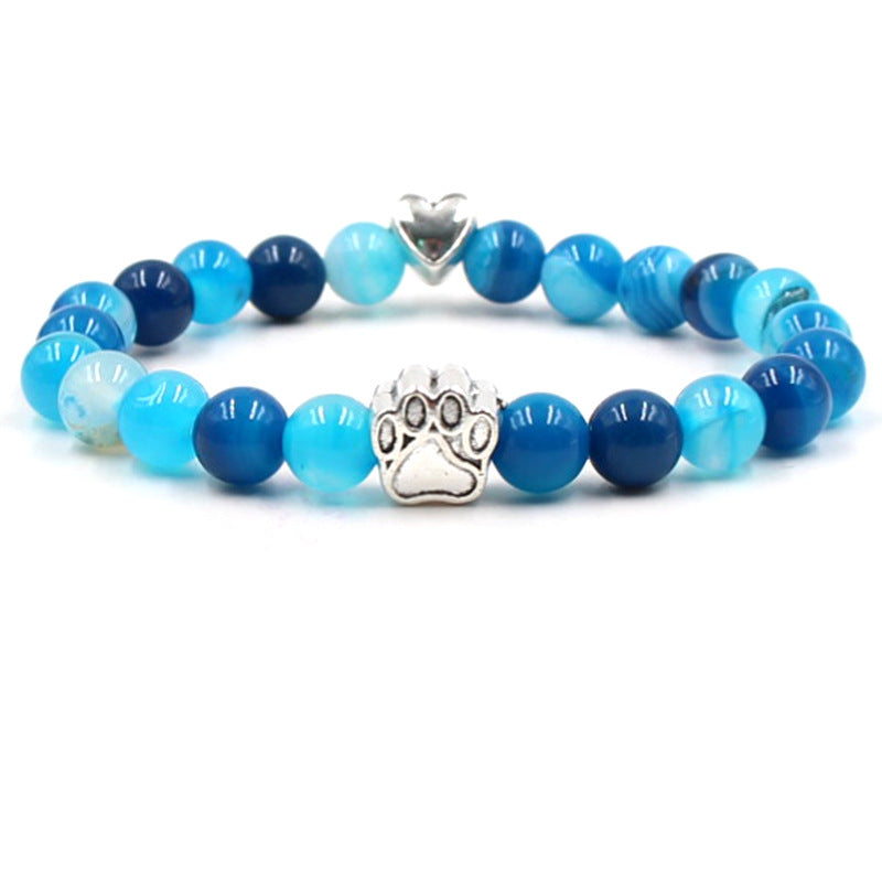 Blauer Achat- Armband für Hundeliebhaber aus 8mm (Natur)perlen