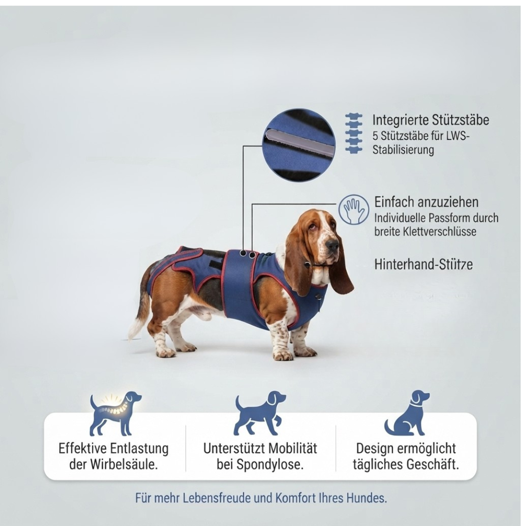 Rehageschirr/rückenstützende Bandage für Hunde u.a. bei IVDD, Arthrose, Lordose