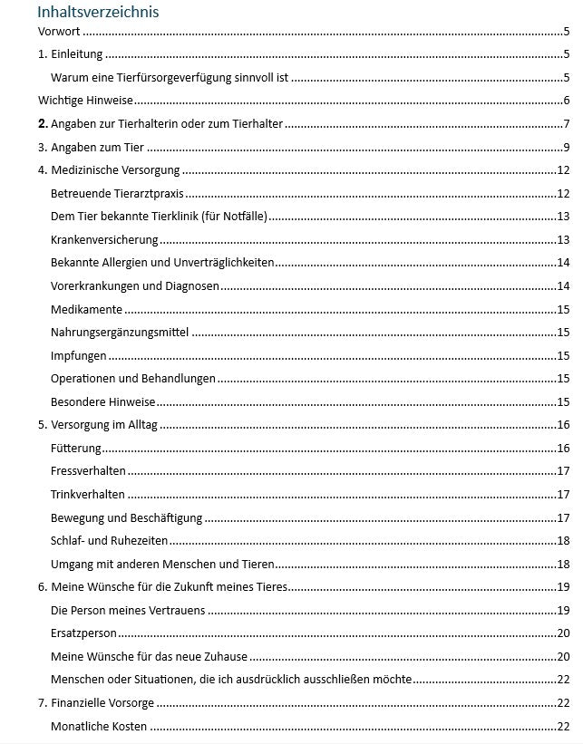 Tierfürsorgeverfügung PDF - Notfallmappe für Tierbesitzer - Heimtierausweis- Sofort-Download inkl. Notfallcheckkarte