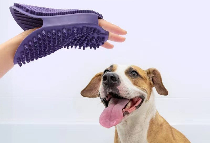 Lila Massagehandschuh mit Noppen, zweiseitig, für Hunde, Pferde und Katzen, waschbar