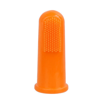 Fingerling-Zahnbürste in orange für Hunde und Katzen mit Noppen zur Massage des Zahnfleisches