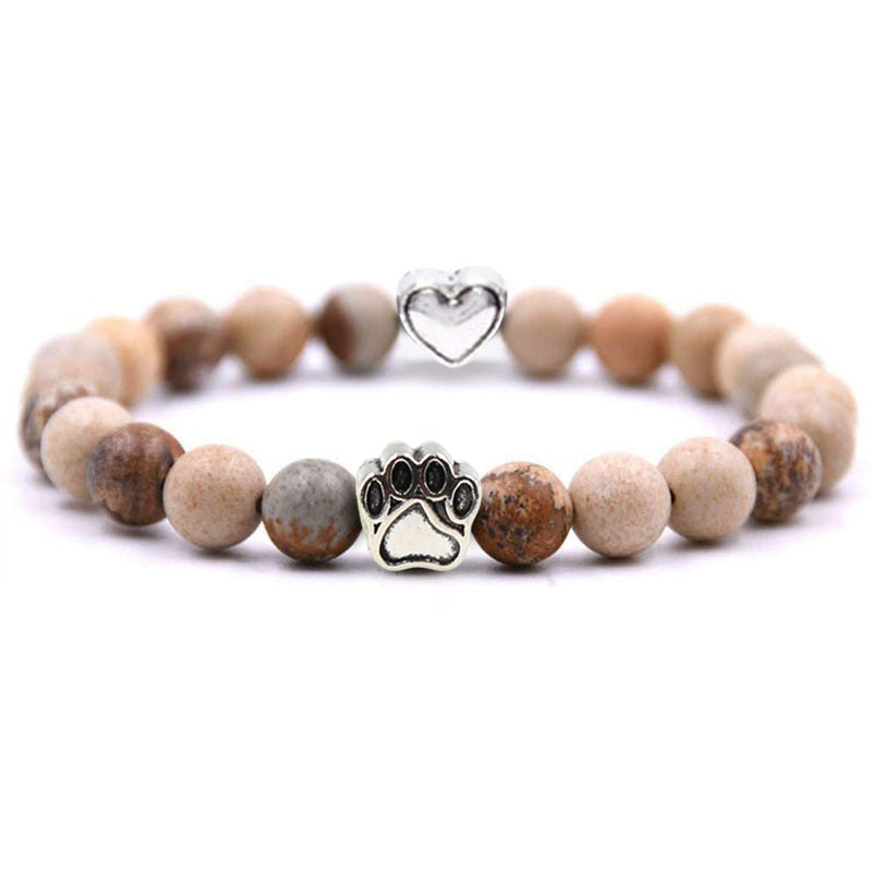 Picture-Jasper Armband aus Naturperlen mit Anhänger aus Hundepfote, Hundefreunde, Geschenk für Hundefreunde, Armband