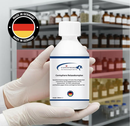 RelaxxKomplex von Canisphere – Ergänzungsfuttermittel für Hunde unterstützt die Ausgeglichenheit und Gelassenheit und Stressreduktion in belastenden Situationen ohne Müdigkeit oder Lethargie zu verursachen. Hundegesundheit, Hundesicherheit, Angst, Panik, Silvesterangst, Angsthund