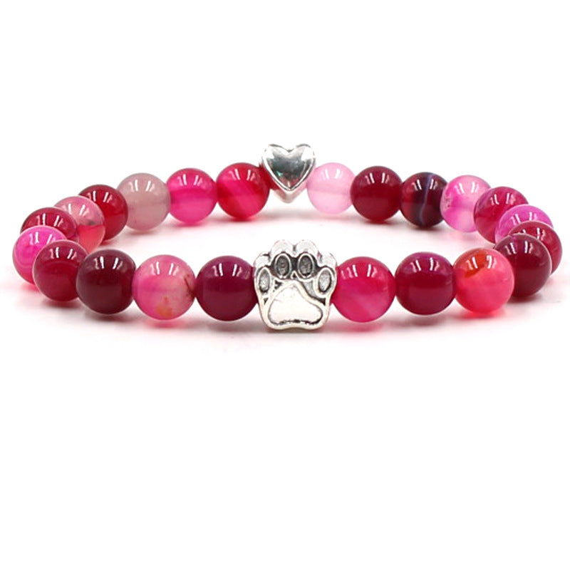 Rosa Achat- Armband für Hundeliebhaber aus 8mm (Natur)perlen