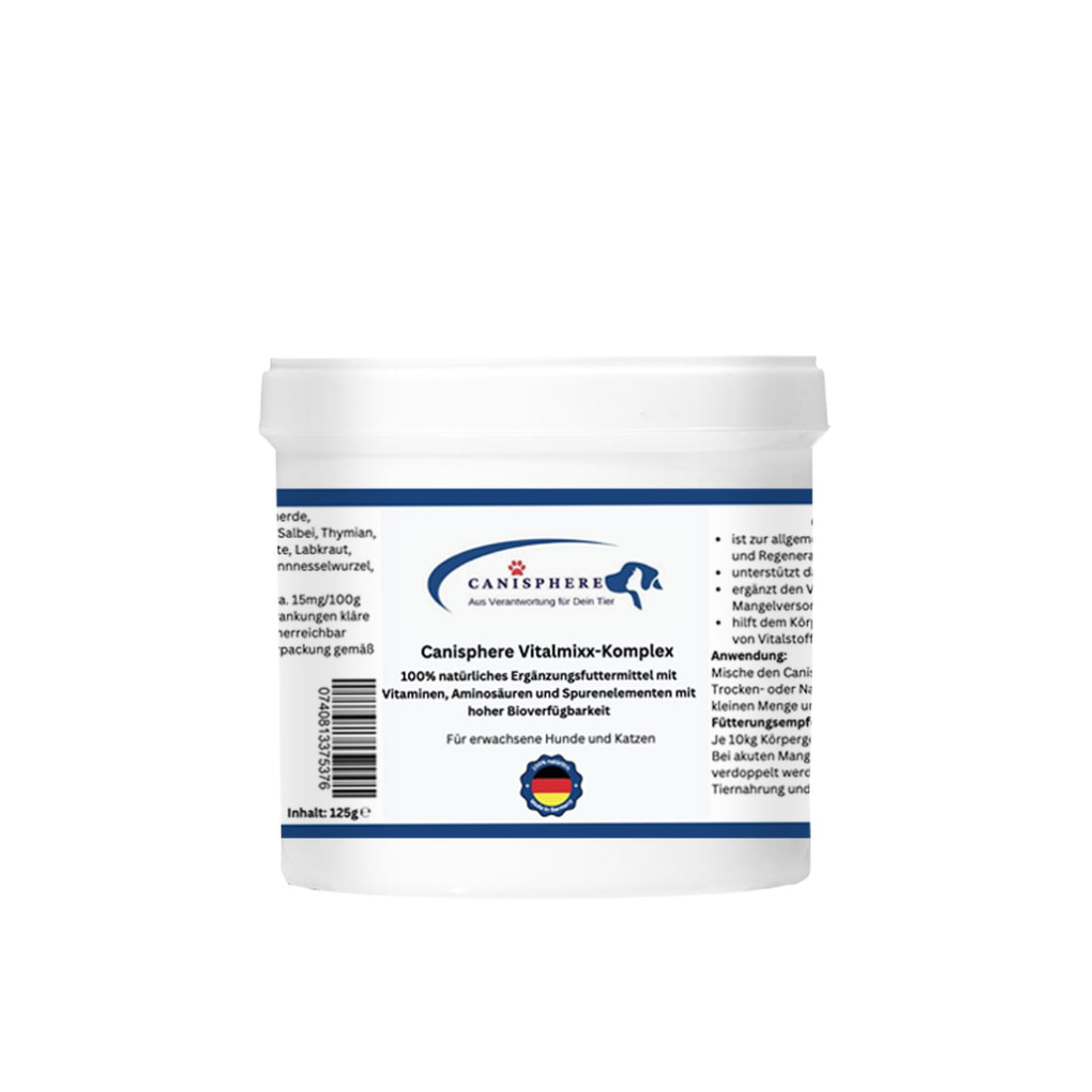Weiße Dose des Vitalmixx-Komplex von Canisphere – Ergänzungsfuttermittel für Hunde zur Unterstützung von Vitalität, Immunsystem und Stoffwechsel