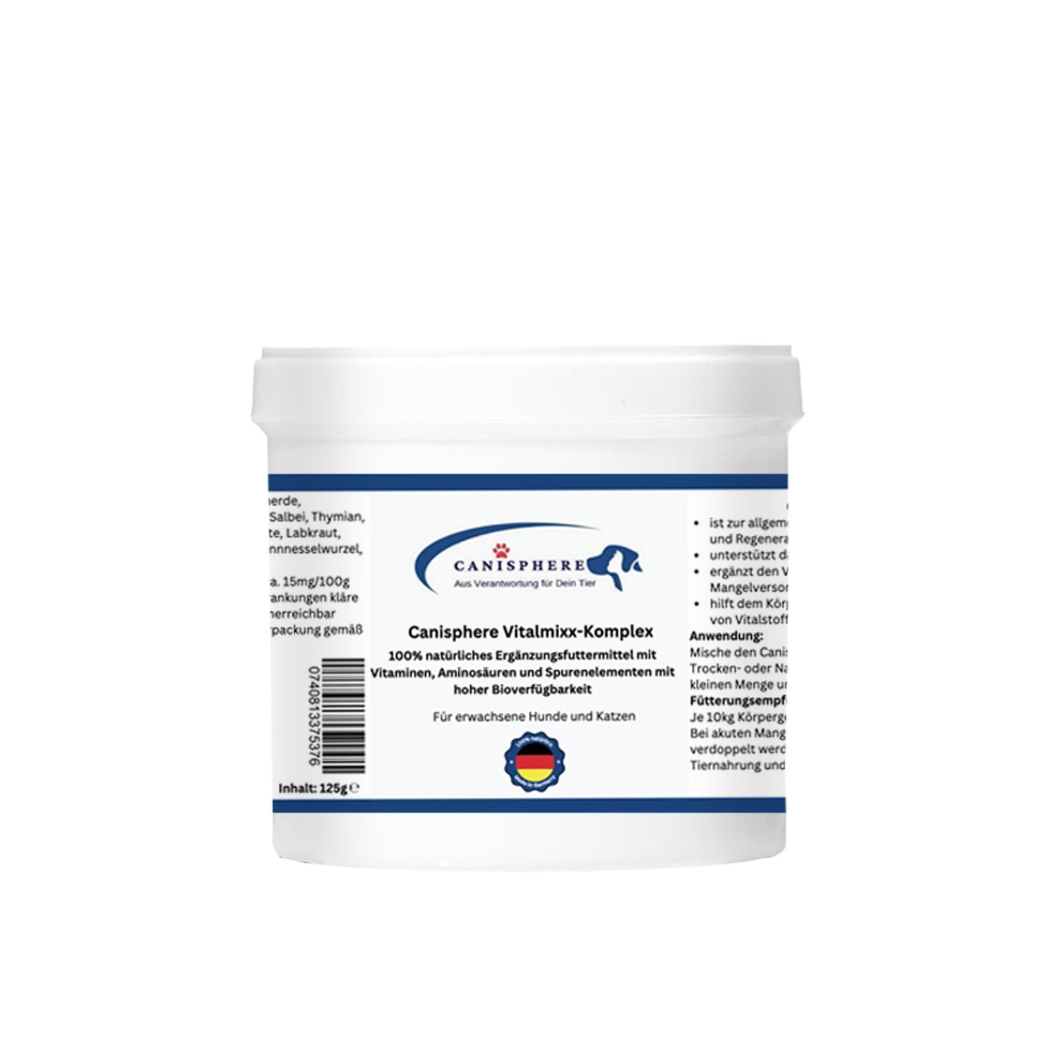 Weiße Dose des Vitalmixx-Komplex von Canisphere – Ergänzungsfuttermittel für Hunde zur Unterstützung von Vitalität, Immunsystem und Stoffwechsel