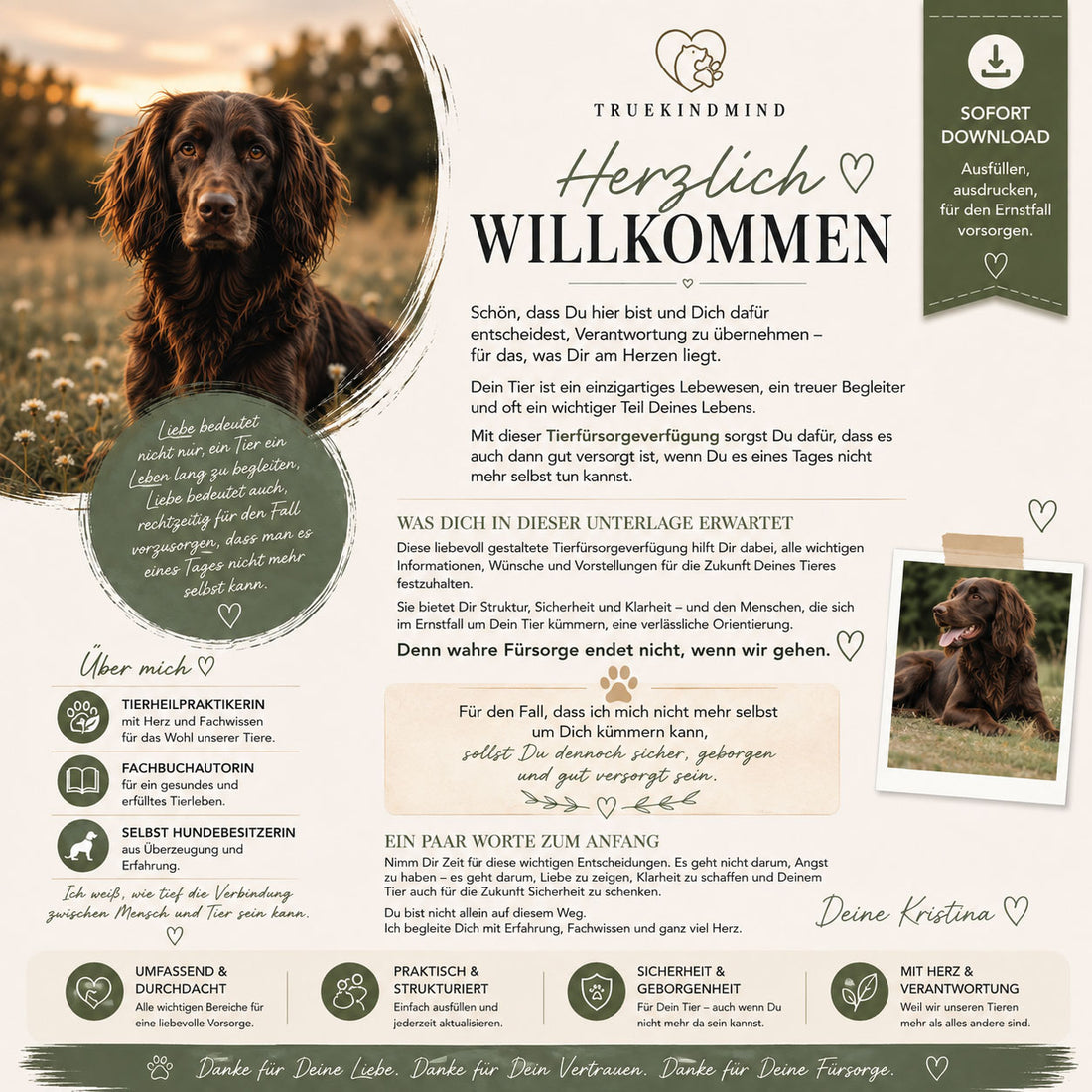 Tierfürsorgeverfügung PDF - Notfallmappe für Tierbesitzer - Heimtierausweis- Sofort-Download inkl. Notfallcheckkarte