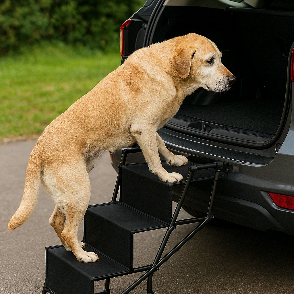 Mobile, faltbare Einstiegshilfe für Hunde
